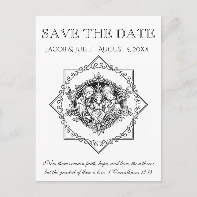 Catholic Traditional Holy Family  SAVE THE DATE Announcement Postcard (Front)