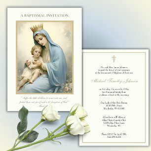 Catholic Vintage Baby Baptism Christening Floral Invitation