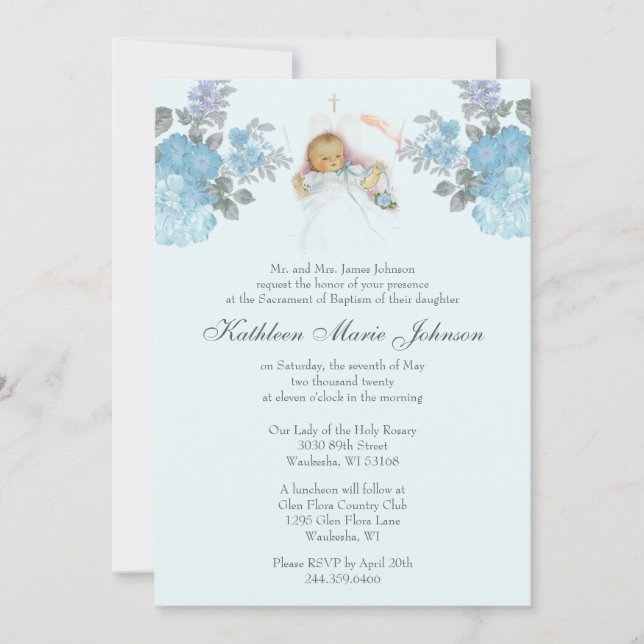 Catholic Vintage Baptism Christening Baby Boy Invitation (Front)