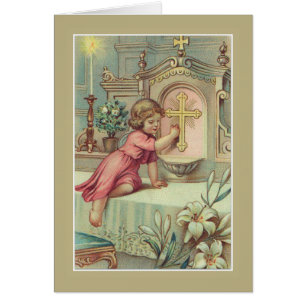 Catholic Vintage Child at Tabernacle Altar