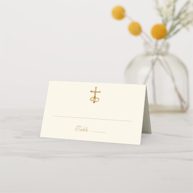 Catholic Vintage Elegant Simple Wedding Place Card (Front)