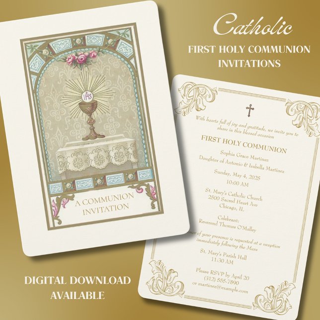 Catholic Vintage First Holy Communion Invitation (Creator Uploaded)