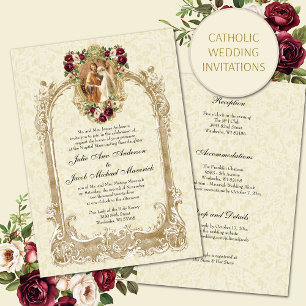 CATHOLIC VINTAGE FLORAL WEDDING INVITATIONS
