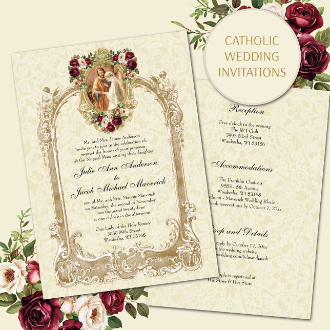 CATHOLIC VINTAGE FLORAL WEDDING INVITATIONS (Creator Uploaded)