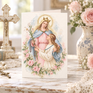 Catholic Vintage Virgin Mary Holy Rosary Card