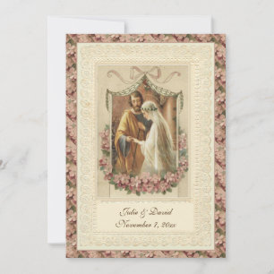 Catholic Vintage Wedding Church/Reception Invitation