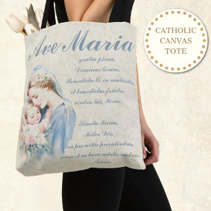 Catholic Virgin Mary Ave Maria Baby Jesus Floral Tote Bag