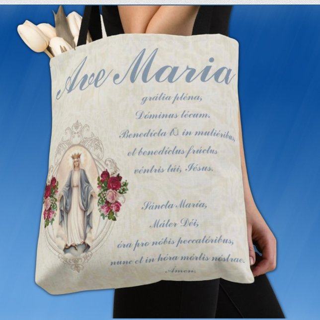 Catholic Virgin Mary Ave Maria in Latin Tote Bag (Creator Uploaded)