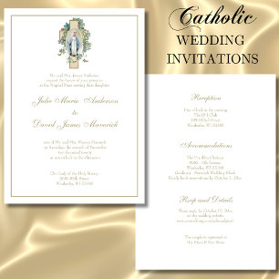 Catholic Virgin Mary Blue Flowers Wedding Invitation