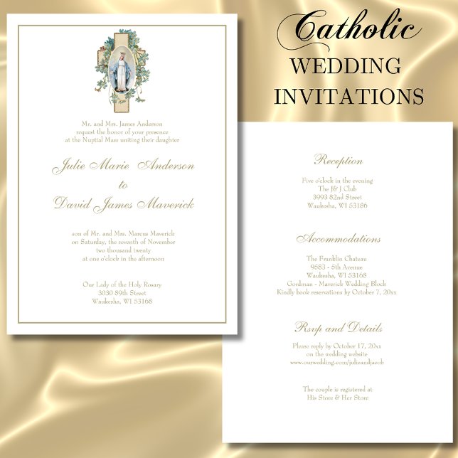 Catholic Virgin Mary Blue Flowers Wedding Invitation (Creator Uploaded)