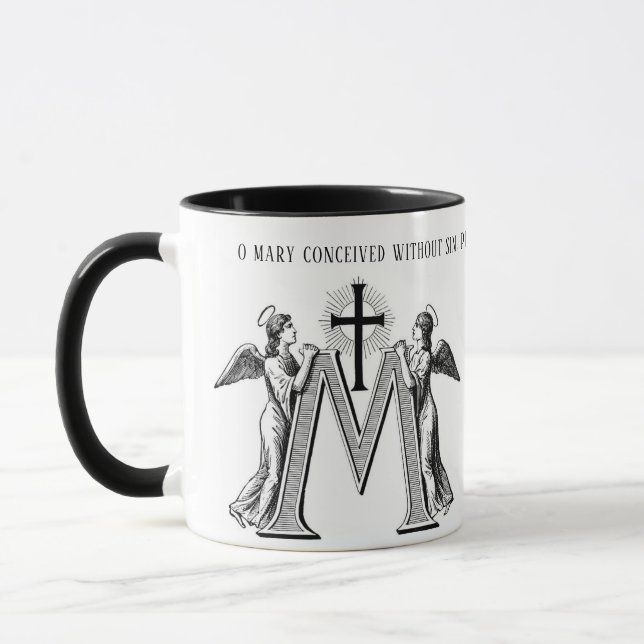 Catholic Virgin Mary Cross Angels Prayer Religious Mug (Left)