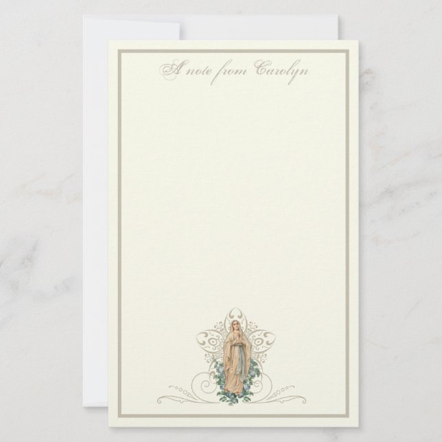 Catholic Virgin Mary Elegant Religious Floral  Stationery (Front)