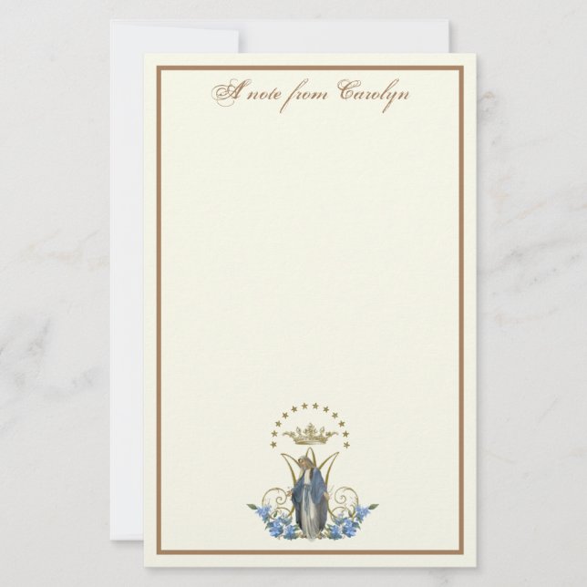 Catholic Virgin Mary Elegant Religious Floral Stationery (Front)