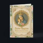 Catholic Virgin Mary Floral Birthday Card<br><div class="desc">Featuring a  lovely religious image of the Blessed Mother Mary holding the Baby Jesus inlaid in a gold frame accented with pink and blue flowers.   All text and fonts may be modified.</div>
