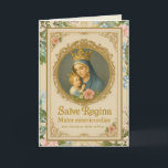 Catholic Virgin Mary Floral Birthday Card<br><div class="desc">Featuring a  lovely religious image of the Blessed Mother Mary holding the Baby Jesus inlaid in a gold frame accented with pink and blue flowers.   All text and fonts may be modified.</div>