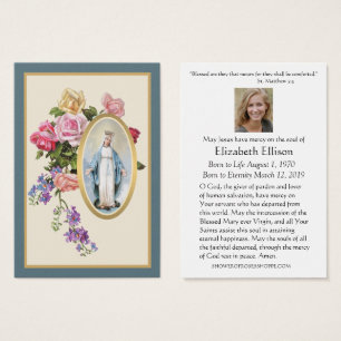 Catholic Virgin Mary Floral Funeral Prayer Card