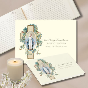 Catholic Virgin Mary Floral  Memorial Funeral Guest Book