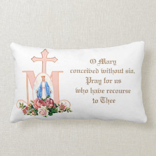 Catholic Virgin Mary Floral Religious Cross Lumbar Cushion