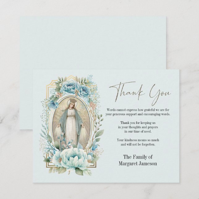 Catholic Virgin Mary Funeral Condolence Sympathy Thank You Card (Front/Back)
