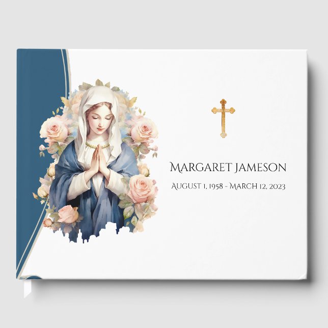 Catholic Virgin Mary Funeral Memorial Guest Book (Front)