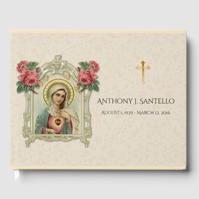 Catholic Virgin Mary Funeral Memorial Guest Book (Front)