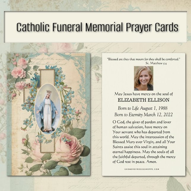 Catholic Virgin Mary Funeral Memorial Prayer (Vintage Catholic Funeral Memorial Prayer Cards with Our Lady of Grace)