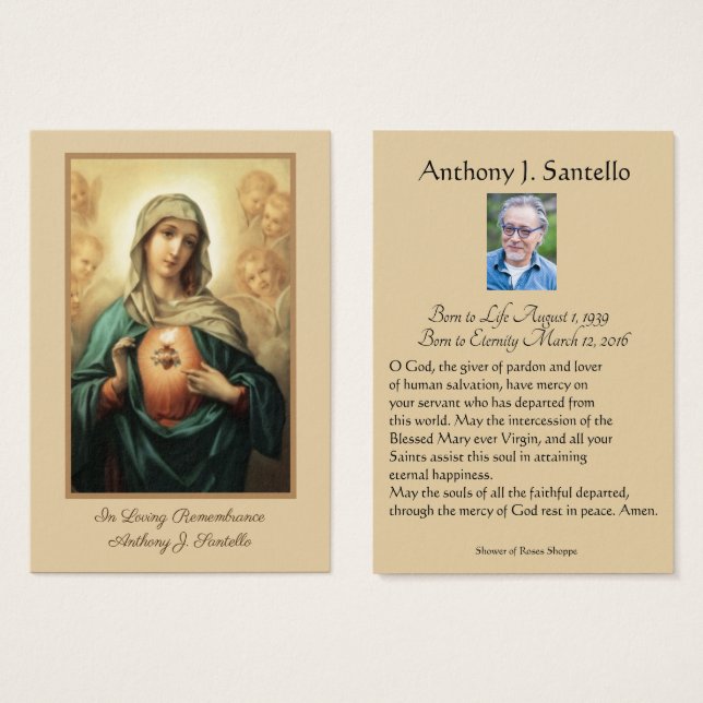 Catholic Virgin Mary Funeral Prayer Holy Card (Front & Back)