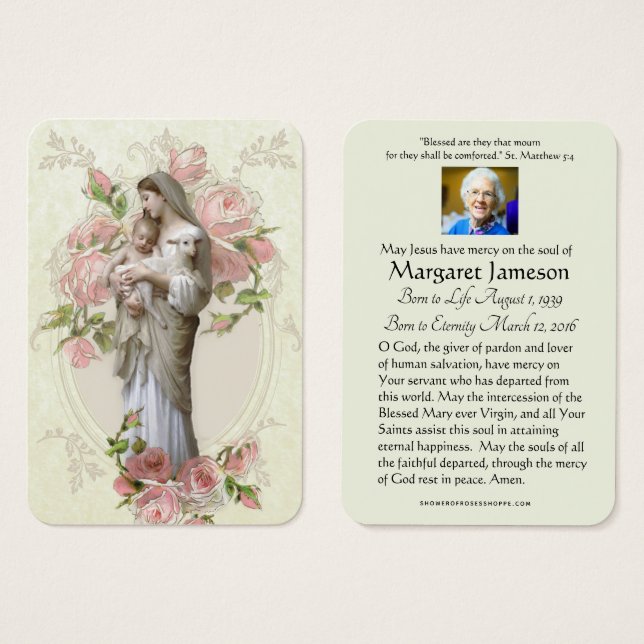 Catholic Virgin Mary Funeral Prayer Memorial Card (Front & Back)