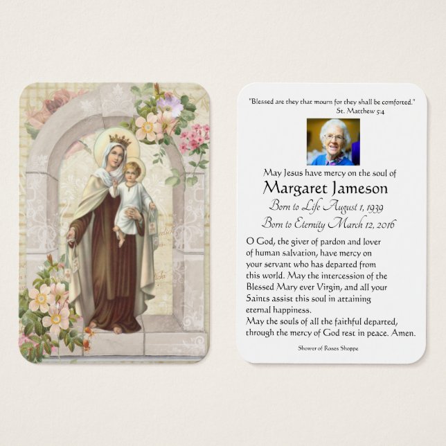 Catholic Virgin Mary Funeral Prayer Memorial Card (Front & Back)