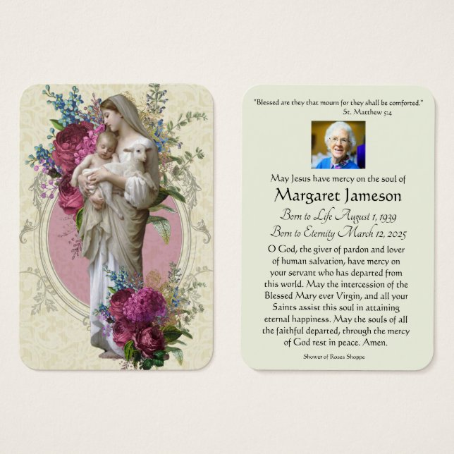 Catholic Virgin Mary Funeral Prayer Memorial Card (Front & Back)
