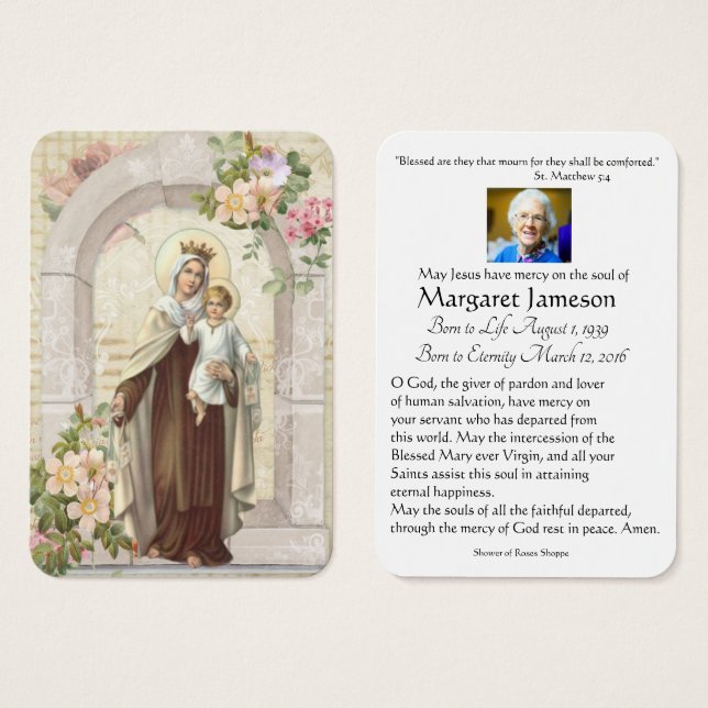 Catholic Virgin Mary Funeral Prayer Memorial Card (Front & Back)