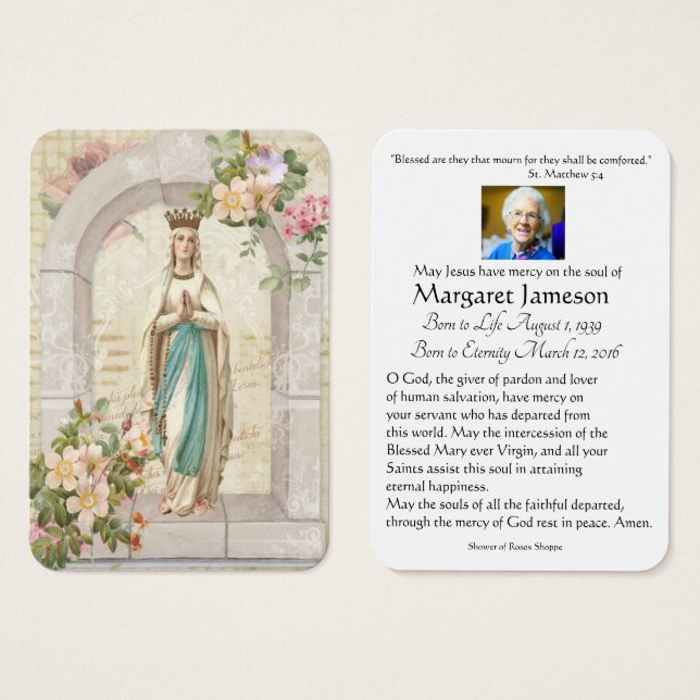 Catholic Virgin Mary Funeral Prayer Memorial Card (Front & Back)