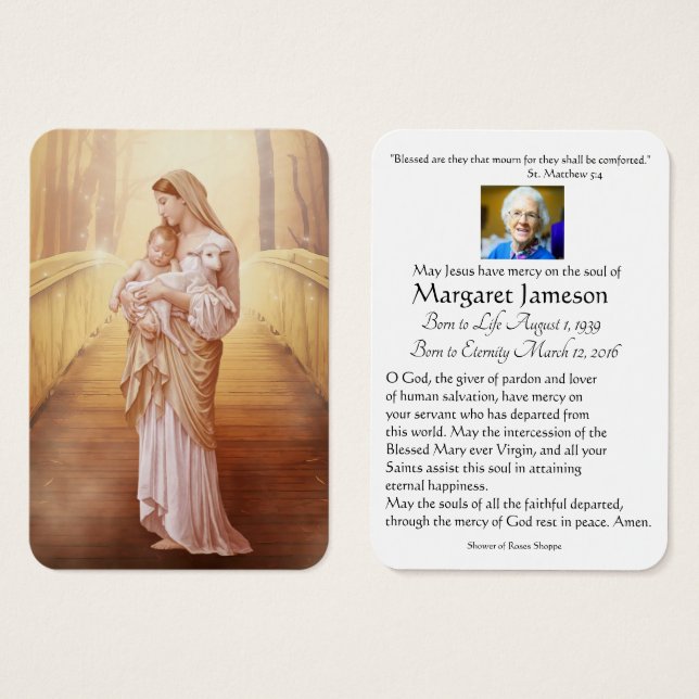 Catholic Virgin Mary Funeral Prayer Memorial Card (Front & Back)