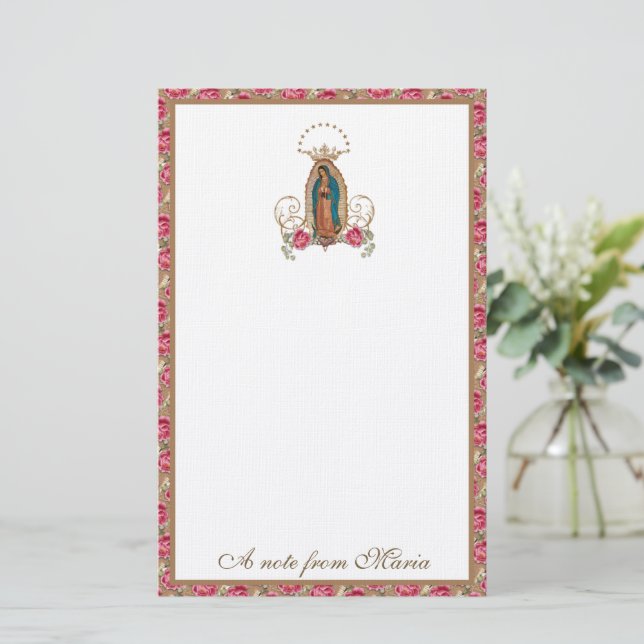 Catholic Virgin Mary Guadalupe Roses Stationery (Standing Front)