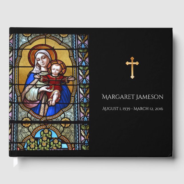 Catholic Virgin Mary Jesus Funeral Memorial Guest Book (Front)