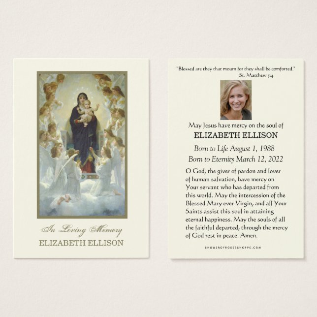 Catholic Virgin Mary Jesus  Funeral Prayer Card (Front & Back)