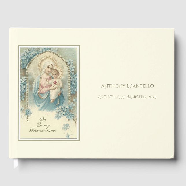 Catholic Virgin Mary Jesus Memorial Funeral Guest Book (Front)