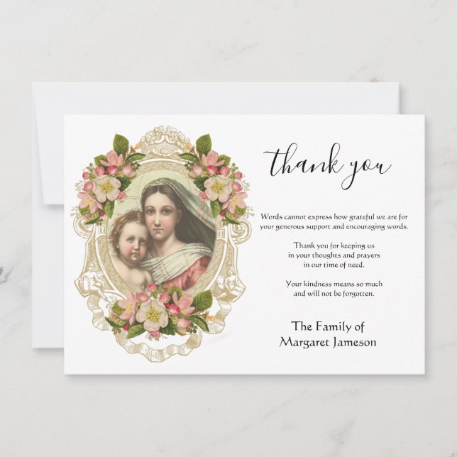 Catholic Virgin Mary Jesus Rosary Condolence Thank You Card (Front)