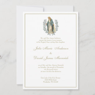 Catholic Virgin Mary Laurel Wedding Invitation