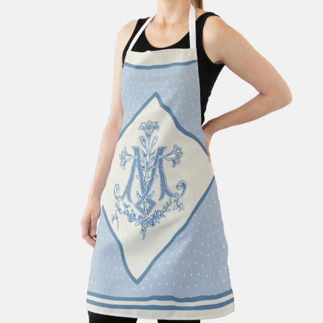 Catholic Virgin Mary Marian Cross Blue Lilies Apro Apron (Insitu)