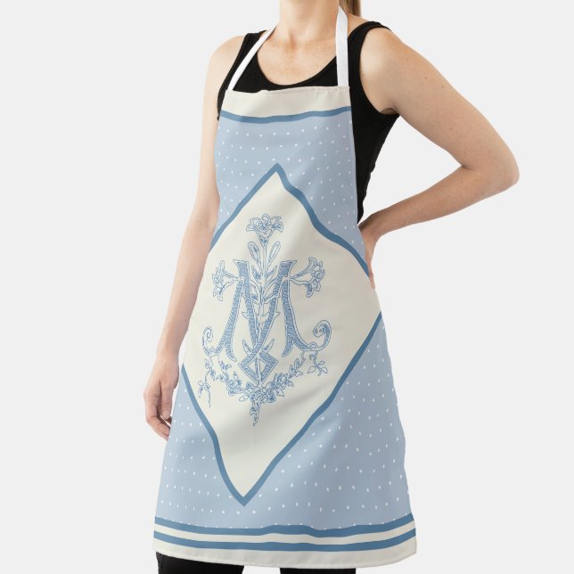 Catholic Virgin Mary Marian Cross Blue Lilies Apron (Insitu)
