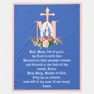 Catholic Virgin Mary Marian Cross Roses Religious Fleece Blanket