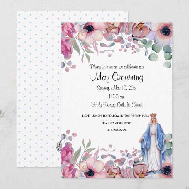 Catholic Virgin Mary May Crowning Religious Event Invitation (Front/Back)