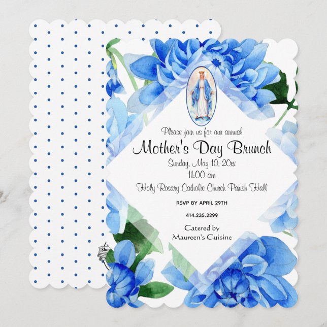 Catholic Virgin Mary Mother's Day Brunch Religious Invitation (Front/Back)