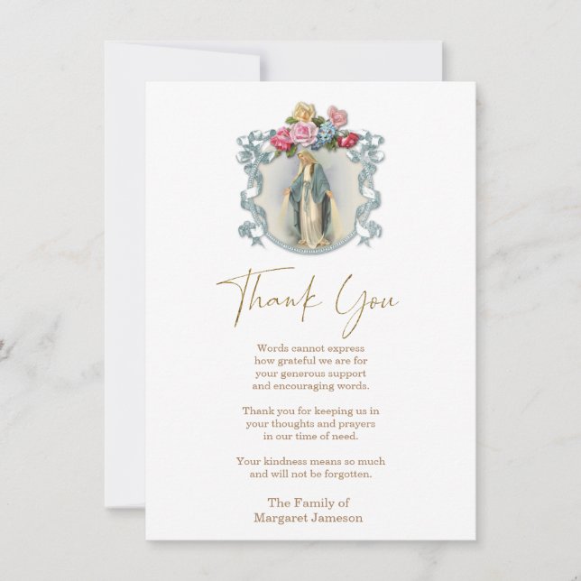 Catholic Virgin Mary Religious Condolence Thank Yo Thank You Card (Front)