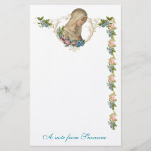 Catholic Virgin Mary Religious Floral Stationery