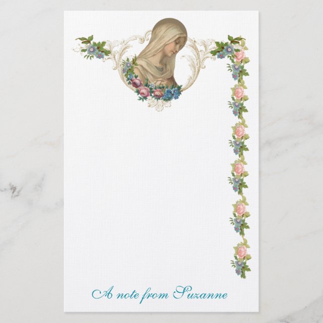 Catholic Virgin Mary Religious Floral Stationery (Front)