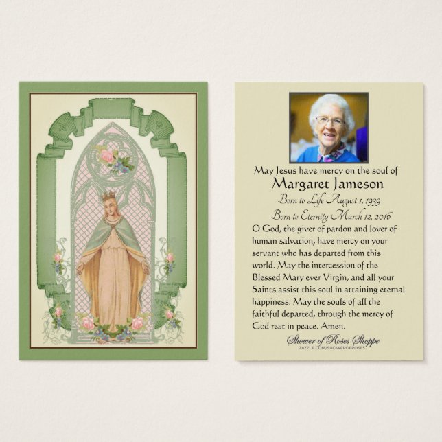 Catholic Virgin Mary Religious Funeral Prayer Card (Front & Back)
