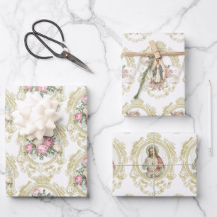 Catholic Virgin Mary Religious Jesus Floral  Wrapping Paper Sheet