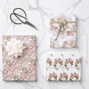 Catholic Virgin Mary Religious  Pink Roses Wrappin Wrapping Paper Sheet